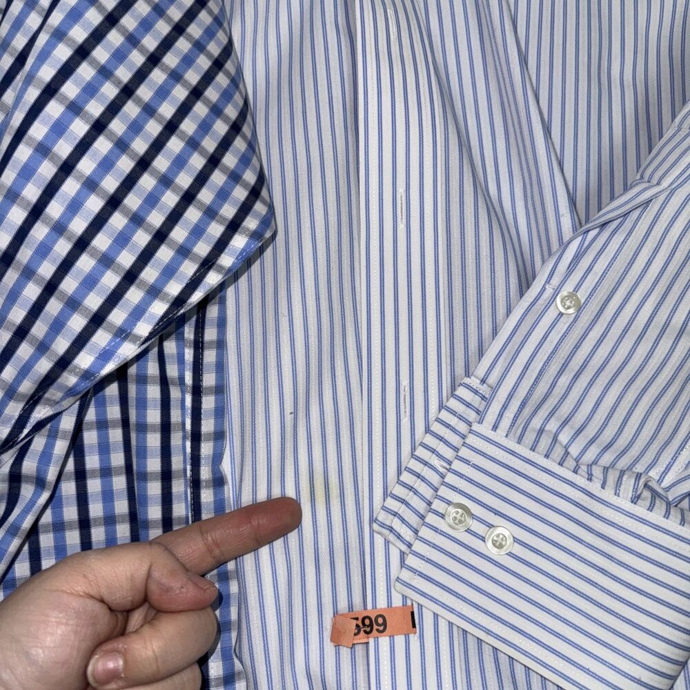 Lot of 2 Michael Kors Men’s Dress Shirt 16.5 32/33 Blue Plaid / Stripes - Picture 4 of 9